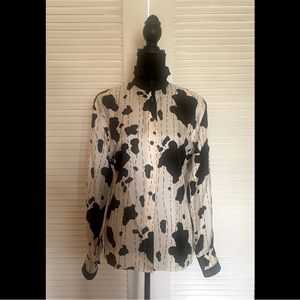 Escada Margaretha Ley Silk Black and White Long Sleeve Blouse Size 38